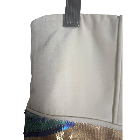 Tibi Ivory Cream Strapless Sleeveless Sequined Waist Mini Dress Size 12 - Picture 11 of 11